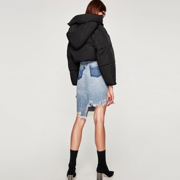 Zara Distressed Front Zip Midi Aysemetrical Denim Jean Skirt Size Small - Picture 3 of 16